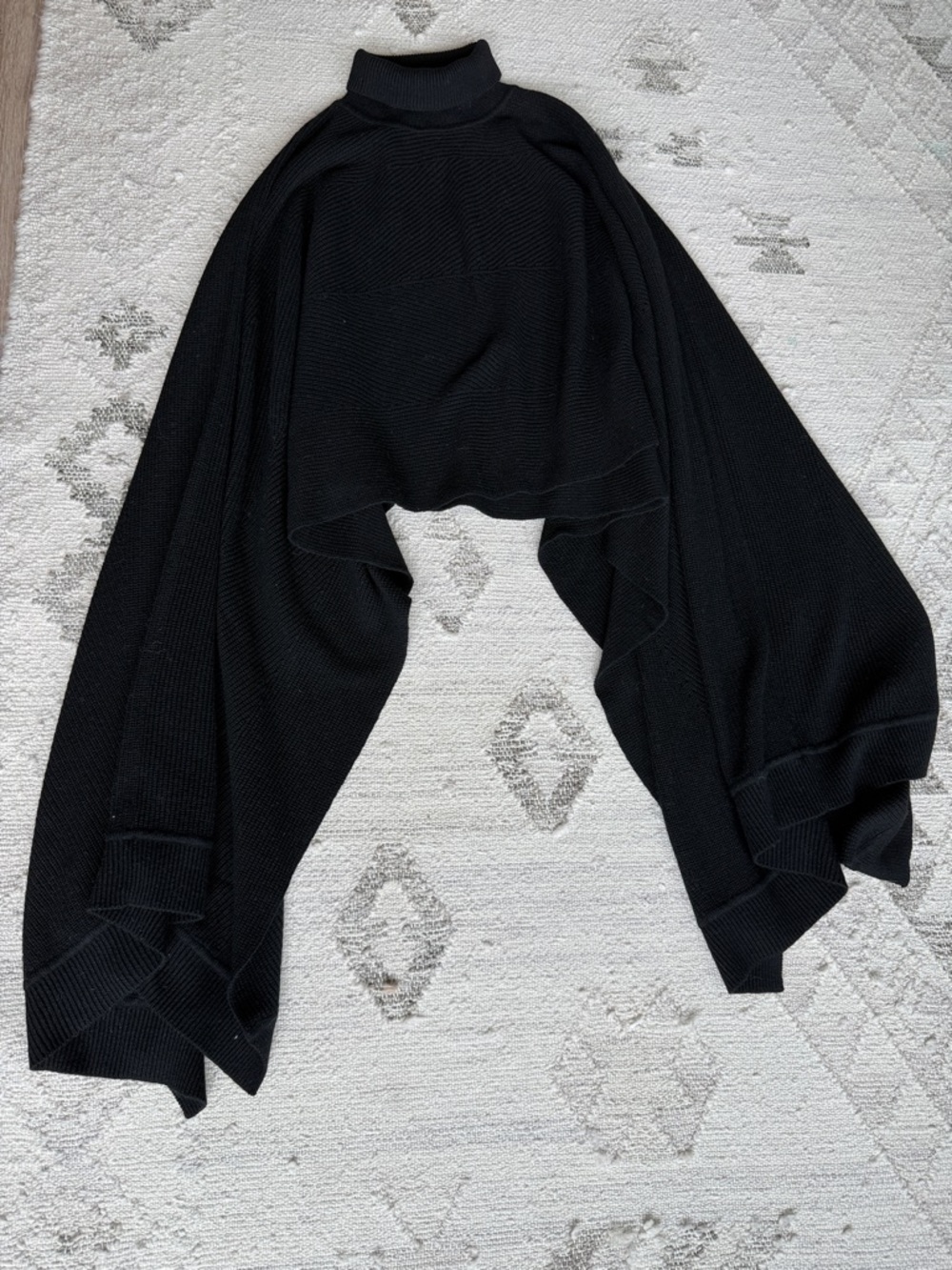 BCBGMaxAzria Black Ribbed Turtleneck Cape Sweater